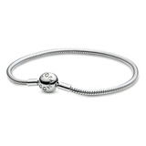 Brazalete Pandora Cadena De Serpiente Con Cierre Redondo Color Plata Talla 19 Cm