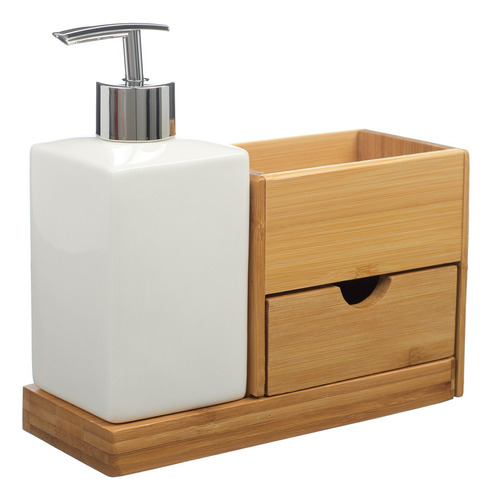 Kit Banheiro Lavabo Suporte Bambu Saboneteira Líquida / 727