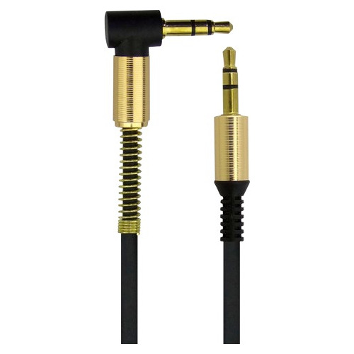 Cable 1x1, 1 Metro, Plug Dorado 3.5mm, Curvo Con Resorte