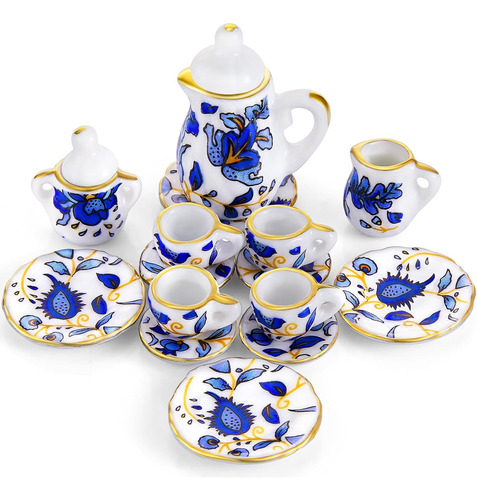 Juego De Tazas De Te De Porcelana Miniatura 15 Piezas