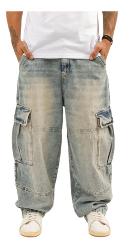 Jeans Baggy Cargo Rigido Pantalones De Hombre