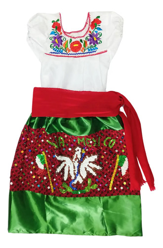 Traje Niña China Poblana Regional Fiestas Patrias Independencia Artesanal Revolución Mexicana Vestuario Folclore Tallas 10 Y 12