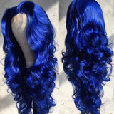 Fslwigs Peluca De Encaje Frontal Azul De Cuerpo Largo Ondula