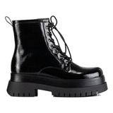 Botin Martin Casual Negro Charol Tacon Plataforma Dama Weide