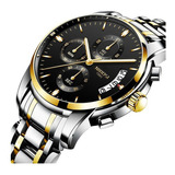 Relógios Nibosi Metallic Cronógrafo Masculino Quartz 2353 Cor Do Fundo Prateado/dourado/preto