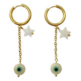 Aretes Arracadas Ojo Turco Estrella Madreperla Baño Oro 18k