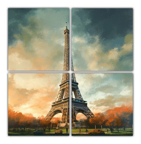 60x60cm Cuadros Abstractos Torre Eiffel Bastidor Madera