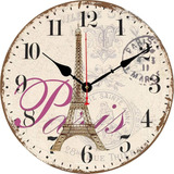 Reloj De Pared Paris Vintage Madera Silencioso Decorativo