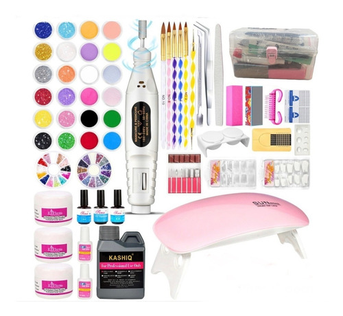 Mega Kit De Uñas Acrílicas Con Lampara Y Pulidor Eléctrico.