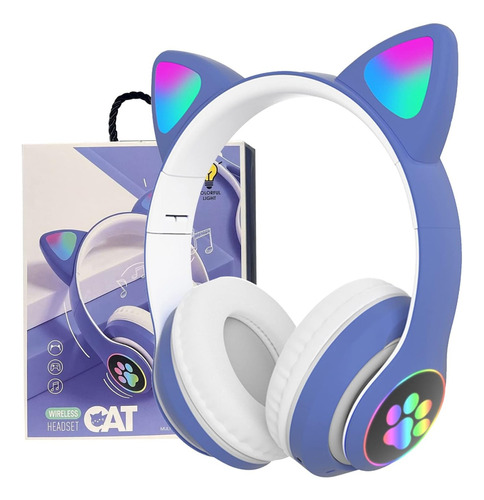 Audífonos Over-ear Gamer Bluetooth Jst-28 Girl Blue Gato Cat