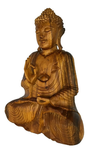 Estátua Buda Grande Decorativo Escultura Madeira - 43 Cm