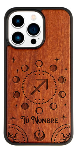 Funda Para iPhone Signo Zodiaco Sagitario Madera Con Nombre