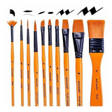 Set De 10 Pinceles Para Pintura Acrilica C/estuche