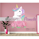 Vinil Decorativo Infantil Unicornio Con Rosas