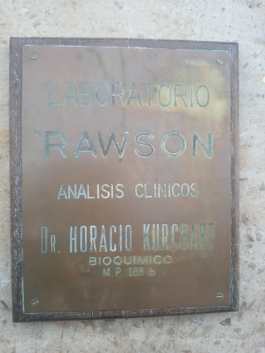 Antiguo Cartel Bronce Y Madera Laboratorio Rawson