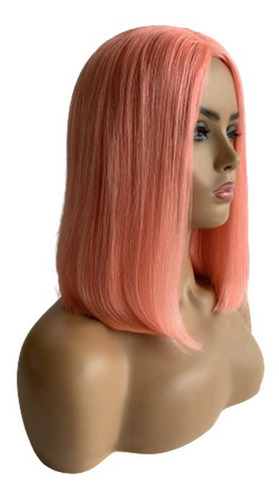 Peluca De Cabello Humano Corta Estilo Bob Rosa, 14 