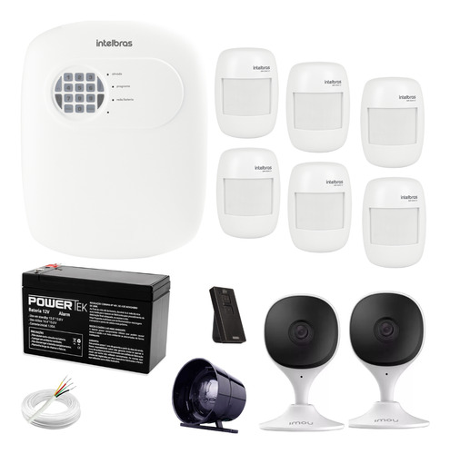 Kit De Segurança C/ Alarme 6 Sensores Infra E 2 Câmeras Wifi