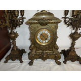 Antiguo Reloj Garniture Bronce Labrado Candelabros No Envío