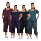 Conjunto De Verão Plus Size Calça Pantacourt E Ciganinha