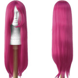 Peruca Cosplay Rosa Pink Lisa Longa 75cm C/ Franja Wig Anime