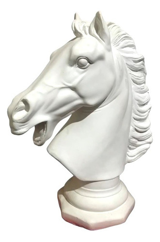 Belíssimo Busto Estátua Realística Cavalo Com Base