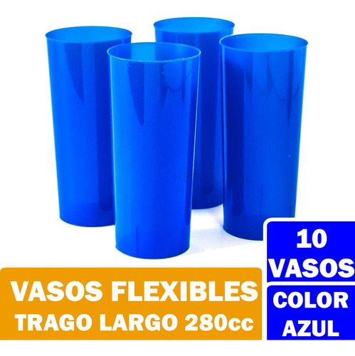 Vasos Colores Trago Largo Pp Descartables Flexibles X10u