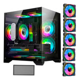 Gabinete Gamer Preto Gb1790 + 5  Fans Rgb Micro-atx   Vidro