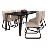 Mesa Com 6 Cadeiras Industrial 1,8 Aspen Pr/pr/bege - M.a Cor Preto Fosco/preto/linho Bege