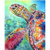 Pintura Con Diamantes 5d Tortuga Marina Multicolor 30x40cm