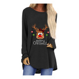 Tops Para Mujer, Casual, Estampado Largo, De Feliz Navidad,