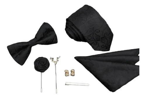 Set Corbata Slim Pañuelo Moño Pisa Corbata Y Dos Fistoles | Meses sin interés