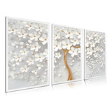 Quadros Decorativos Cerejeira Floral Branco Dourado Sala Hal
