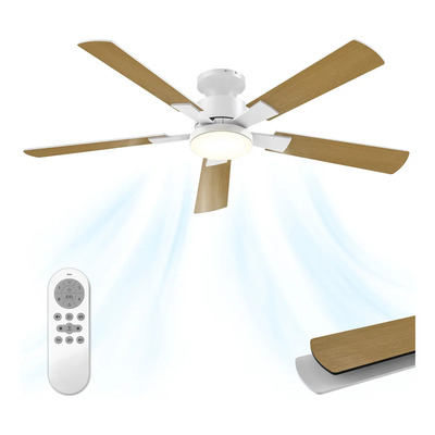 Ventilador De Techo De 52 Pulgadas Con Luz Y Control Remoto, Ventilador De Perfil Bajo Con 5 Aspas De Doble Acabado, Motor Dc Silencioso Y Reversible, 3cct Y 6 Velocidades Para Dormitorio, Blanco | Meses sin interés