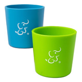 Set De 2 Vasos Entrenadores Papu Baby De Silicón Para Niños Color Verde/azul Indigo