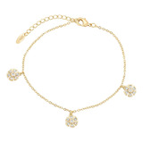 Hermosa Pulsera Dijes Flor Swarovski Para Dama Oro 14k Lam