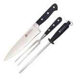 Juego Trento Gourmet 3 Piezas Cuchillo 20cm Trinche Chaira