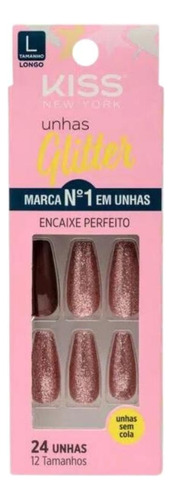 Unhas Postiças Glitter Kiss New York Vinho Tinto Bailarina