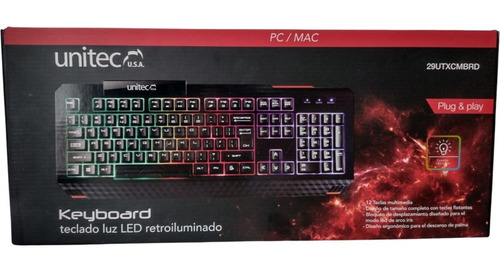 Teclado Gamer Unitec Retroiluminado Usb Pc Led Multimedia