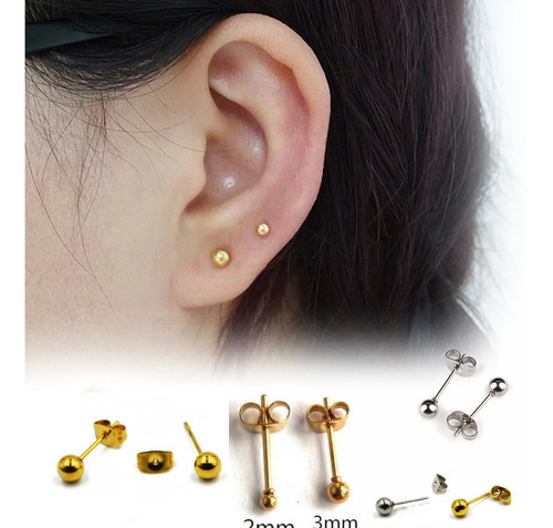 Aretes Topos Acero Inoxidable 2 Y 3mm Paqx2 Pares Joyas