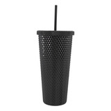 Vaso Grande Tipo Starbucks Con Relieve Diamante Tapa Y Popote 600 Ml Color Negro