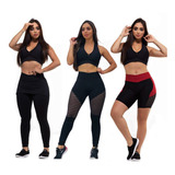 Kit Conjuntos De Academia Calça Legging Feminina Grossa 3 Cj