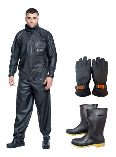 Kit Capa De Chuva Luva Impermeável Bota Pega Forte Motoboy