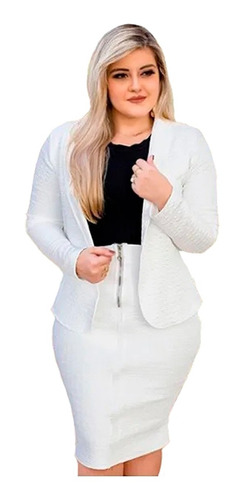 Conjunto Moda Evangelico Executivo Blazer Saia Com Zíper 