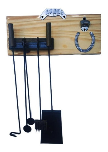 Kit Parrillero Organizador Madera Destapador Accesorio Asado