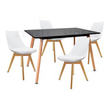 Juego Comedor Mesa Rectangular +4 Sillas Eames Con Cojin Color Negro Diseño De La Tela De Las Sillas Vinipiel