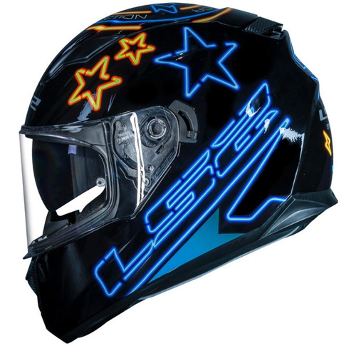 Capacete Ls2 Ff320 Stream Neon Azul Fluo/laranja Óculos Sol