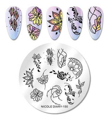 Placa Stamping Nicole Diary Uñas Nd 150 Flores Minimalista