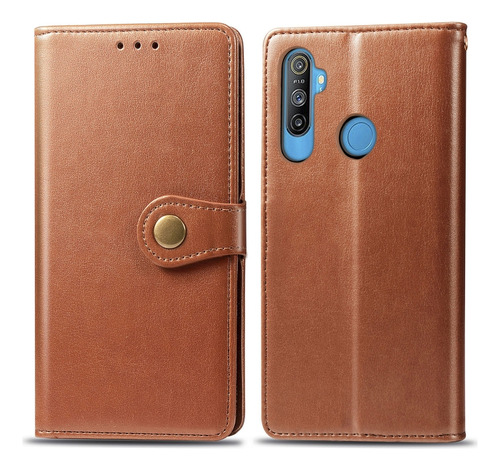 For Oppo Realme C3 Retro Solid Color Leather Buckle Phone Ca