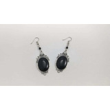 Aretes Base Plateada Piedra Negra Goticos Goth Dark