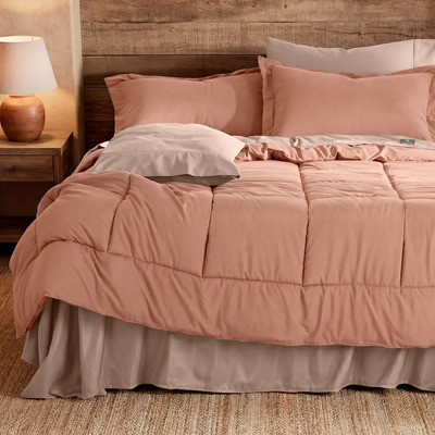 Set de 7 Piezas Edredón Acolchado y Sábanas Matrimonial Real Textil, Colcha Todo el Año, Hipoalergénica, Color Ladrillo y Café | Envío gratis